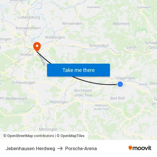 Jebenhausen Herdweg to Porsche-Arena map