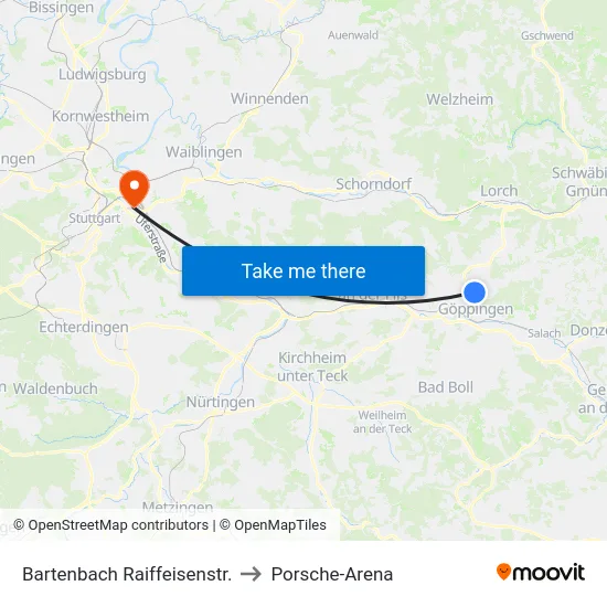 Bartenbach Raiffeisenstr. to Porsche-Arena map