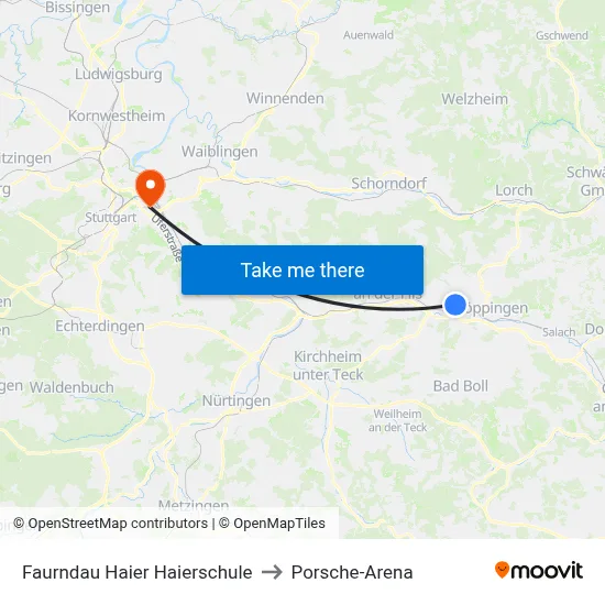 Faurndau Haier Haierschule to Porsche-Arena map