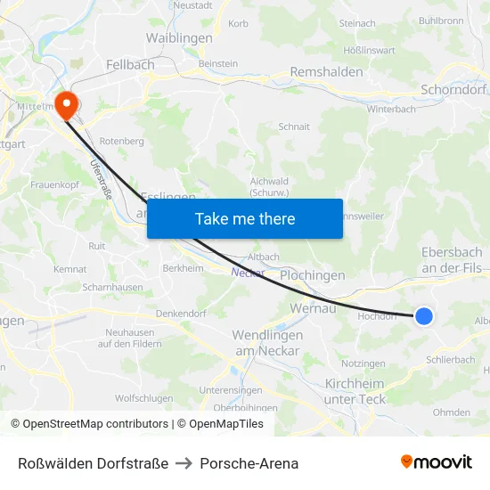 Roßwälden Dorfstraße to Porsche-Arena map