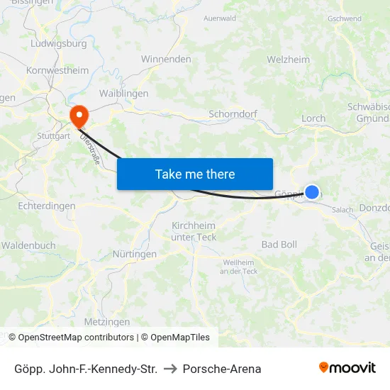 Göpp. John-F.-Kennedy-Str. to Porsche-Arena map