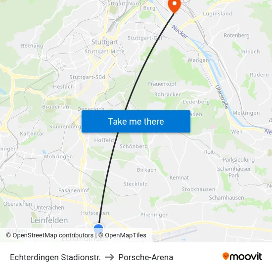Echterdingen Stadionstr. to Porsche-Arena map