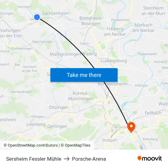 Sersheim Fessler Mühle to Porsche-Arena map