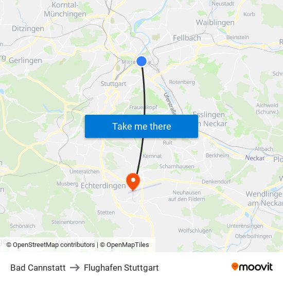 Bad Cannstatt to Flughafen Stuttgart map