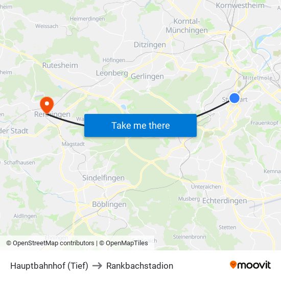 Hauptbahnhof (Tief) to Rankbachstadion map