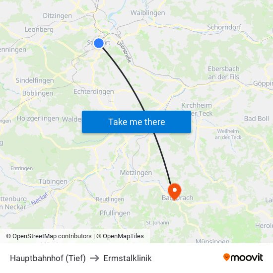 Hauptbahnhof (Tief) to Ermstalklinik map