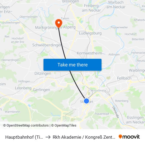 Hauptbahnhof (Tief) to Rkh Akademie / Kongreß Zentrum map