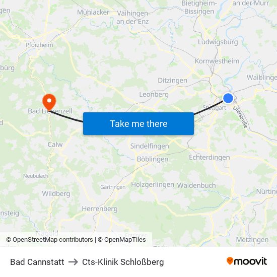 Bad Cannstatt to Cts-Klinik Schloßberg map