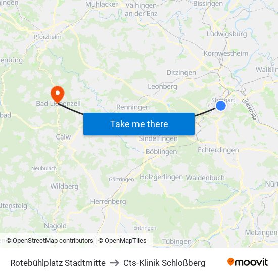 Rotebühlplatz Stadtmitte to Cts-Klinik Schloßberg map