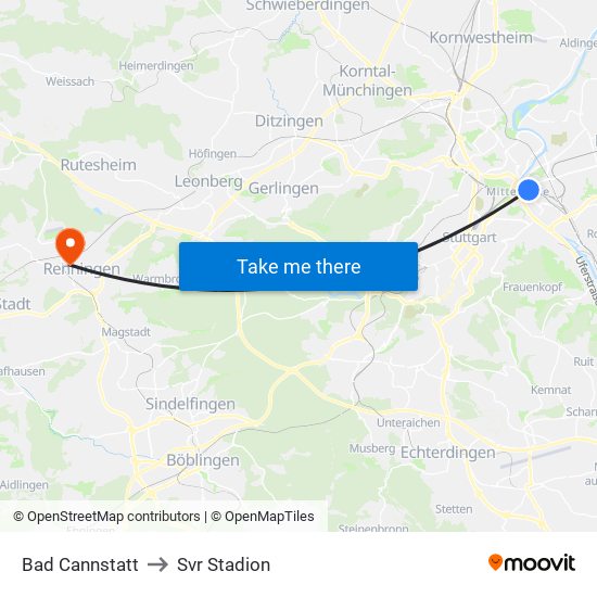 Bad Cannstatt to Svr Stadion map