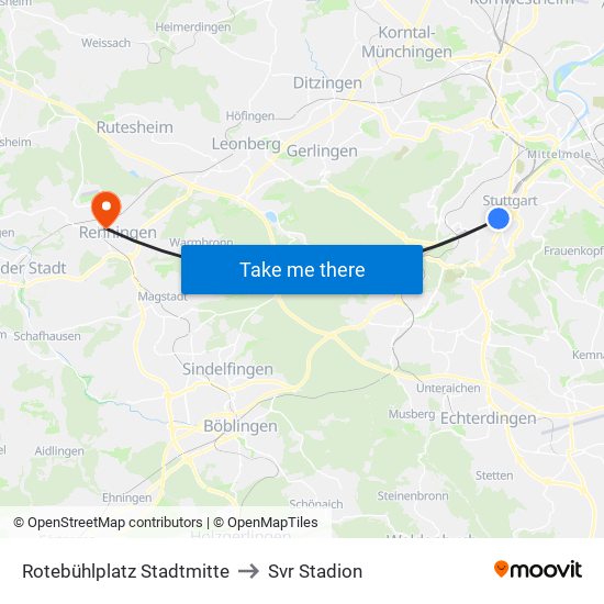 Rotebühlplatz Stadtmitte to Svr Stadion map