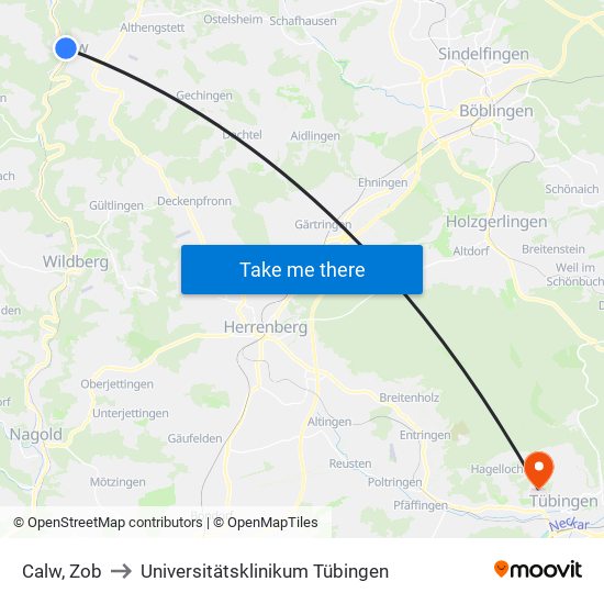 Calw, Zob to Universitätsklinikum Tübingen map
