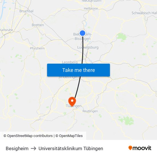 Besigheim to Universitätsklinikum Tübingen map