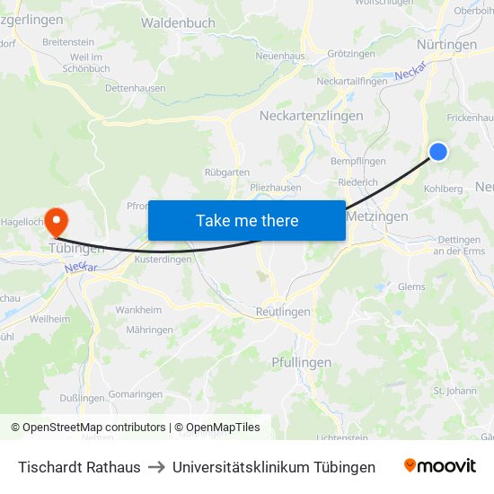 Tischardt Rathaus to Universitätsklinikum Tübingen map