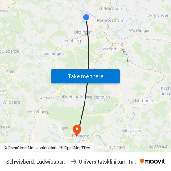 Schwieberd. Ludwigsburger Str. to Universitätsklinikum Tübingen map