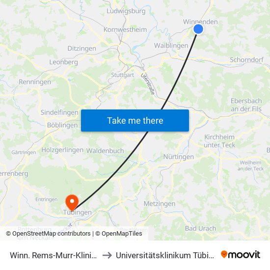 Winn. Rems-Murr-Klinikum to Universitätsklinikum Tübingen map