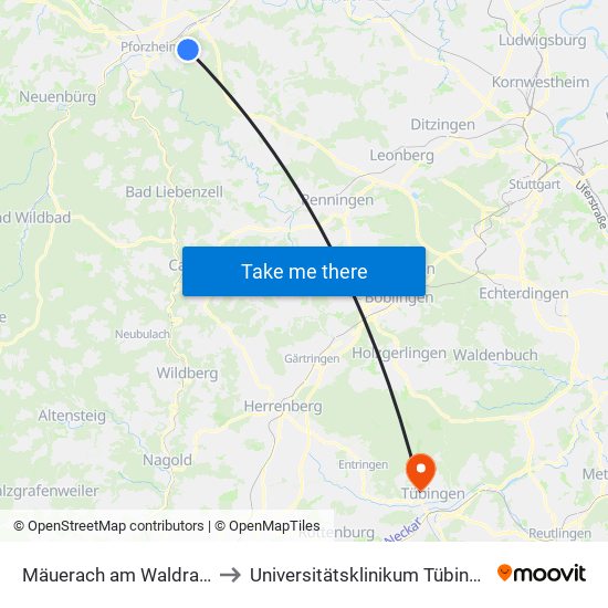 Mäuerach am Waldrand to Universitätsklinikum Tübingen map