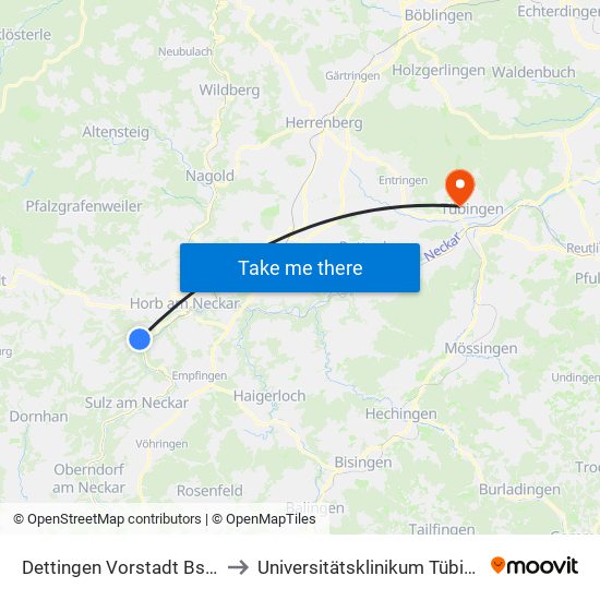 Dettingen Vorstadt Bstg 2 to Universitätsklinikum Tübingen map