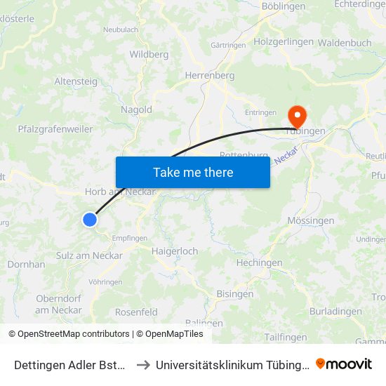 Dettingen Adler Bstg 2 to Universitätsklinikum Tübingen map