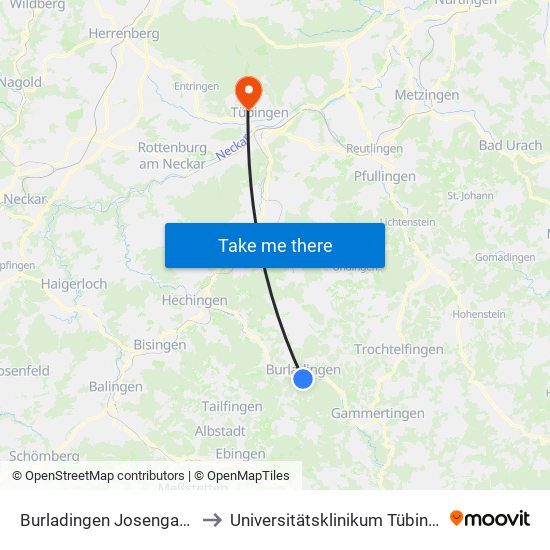 Burladingen Josengasse to Universitätsklinikum Tübingen map