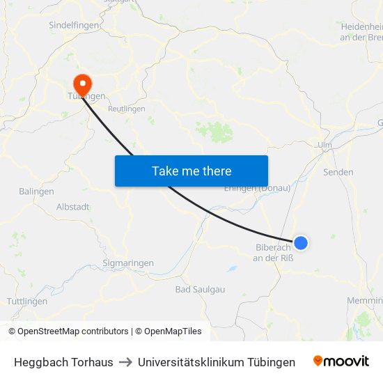 Heggbach Torhaus to Universitätsklinikum Tübingen map