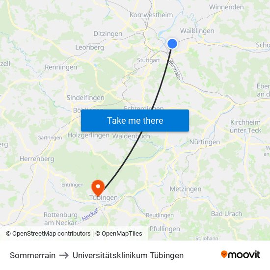 Sommerrain to Universitätsklinikum Tübingen map