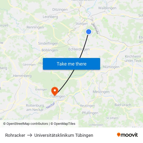 Rohracker to Universitätsklinikum Tübingen map