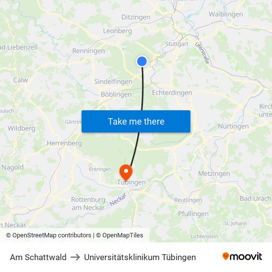 Am Schattwald to Universitätsklinikum Tübingen map