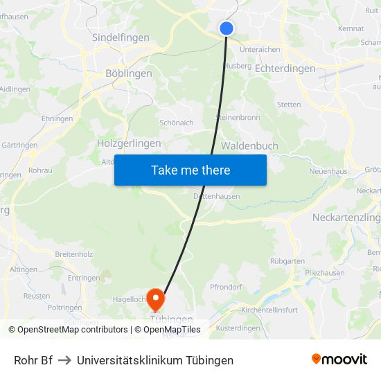 Rohr Bf to Universitätsklinikum Tübingen map