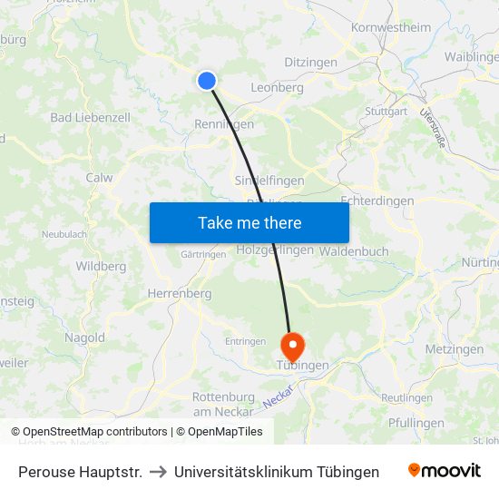 Perouse Hauptstr. to Universitätsklinikum Tübingen map