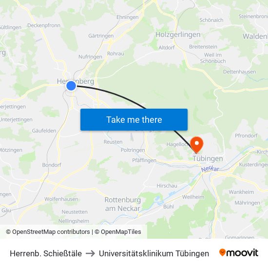 Herrenb. Schießtäle to Universitätsklinikum Tübingen map