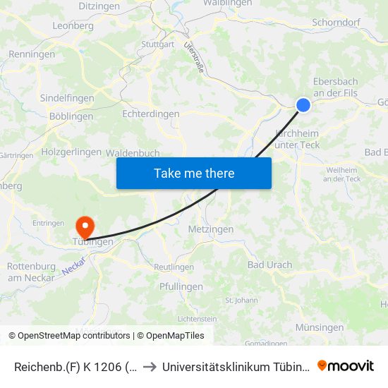 Reichenb.(F) K 1206 (Bf) to Universitätsklinikum Tübingen map