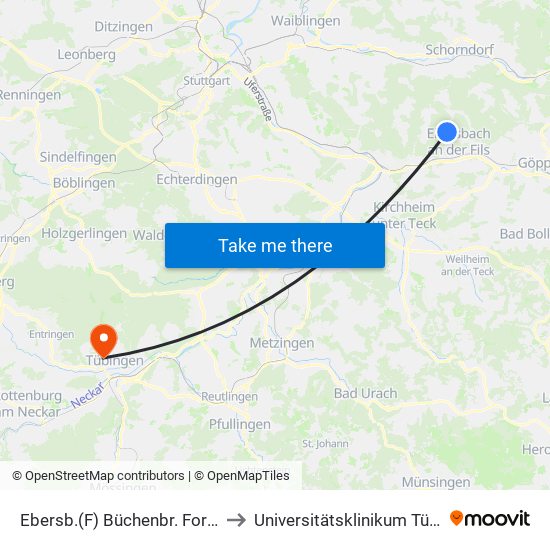 Ebersb.(F) Büchenbr. Forsthaus to Universitätsklinikum Tübingen map