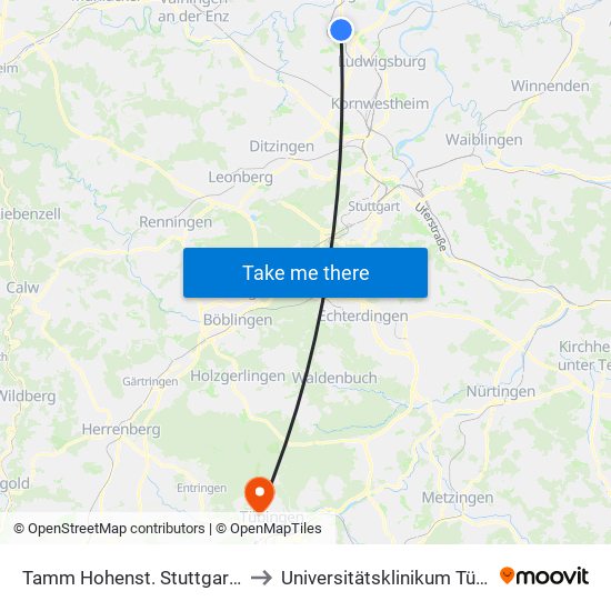 Tamm Hohenst. Stuttgarter Str. to Universitätsklinikum Tübingen map