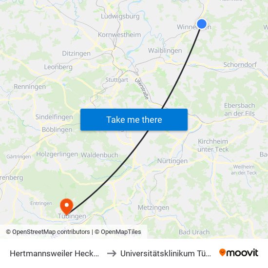 Hertmannsweiler Heckenweg to Universitätsklinikum Tübingen map