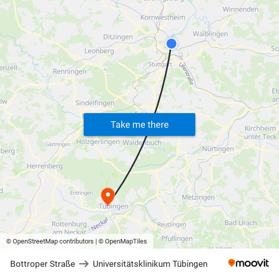 Bottroper Straße to Universitätsklinikum Tübingen map