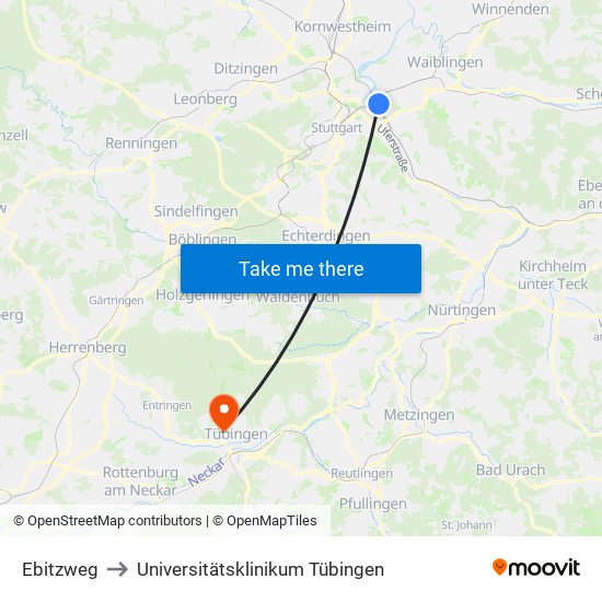 Ebitzweg to Universitätsklinikum Tübingen map