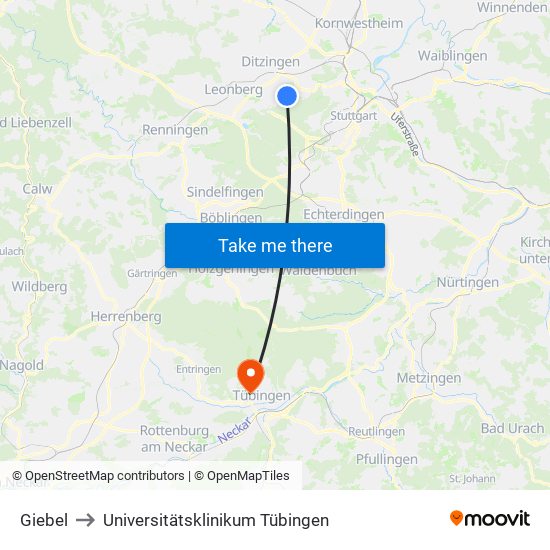 Giebel to Universitätsklinikum Tübingen map