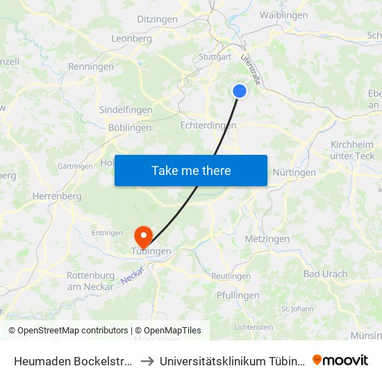 Heumaden Bockelstraße to Universitätsklinikum Tübingen map