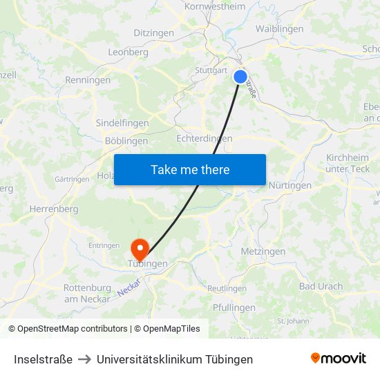 Inselstraße to Universitätsklinikum Tübingen map