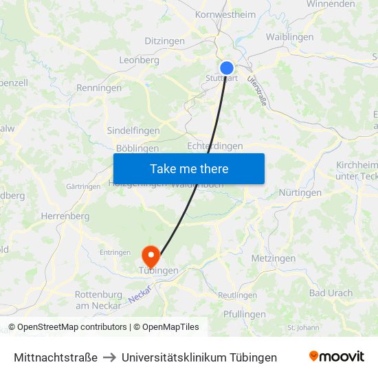 Mittnachtstraße to Universitätsklinikum Tübingen map