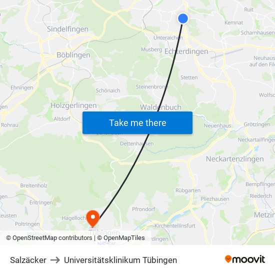 Salzäcker to Universitätsklinikum Tübingen map