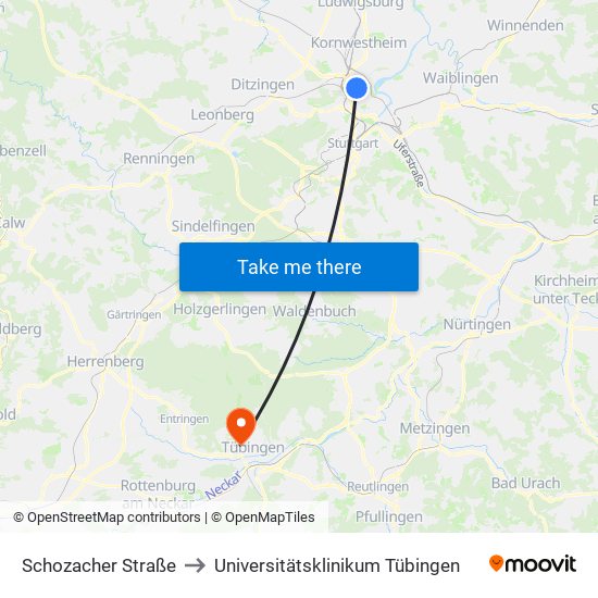 Schozacher Straße to Universitätsklinikum Tübingen map