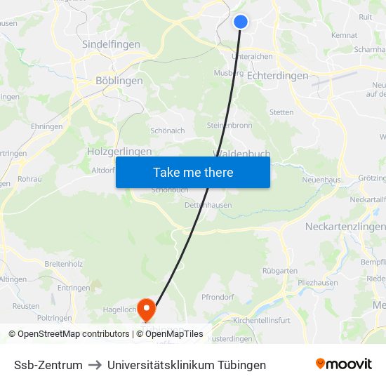 Ssb-Zentrum to Universitätsklinikum Tübingen map