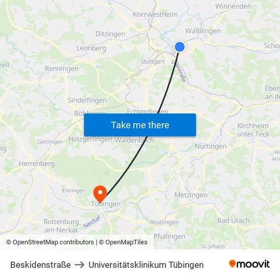 Beskidenstraße to Universitätsklinikum Tübingen map