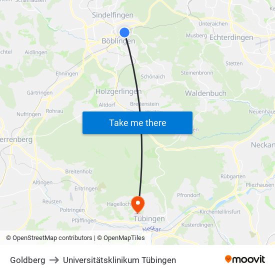 Goldberg to Universitätsklinikum Tübingen map