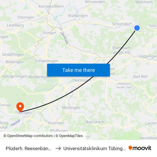 Plüderh. Reesenbänkle to Universitätsklinikum Tübingen map