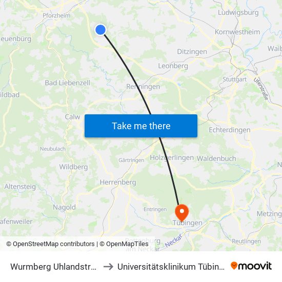 Wurmberg Uhlandstraße to Universitätsklinikum Tübingen map