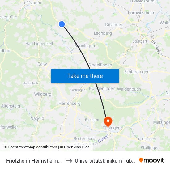 Friolzheim Heimsheimer Str. to Universitätsklinikum Tübingen map