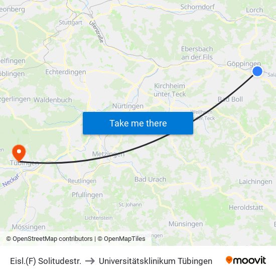 Eisl.(F) Solitudestr. to Universitätsklinikum Tübingen map